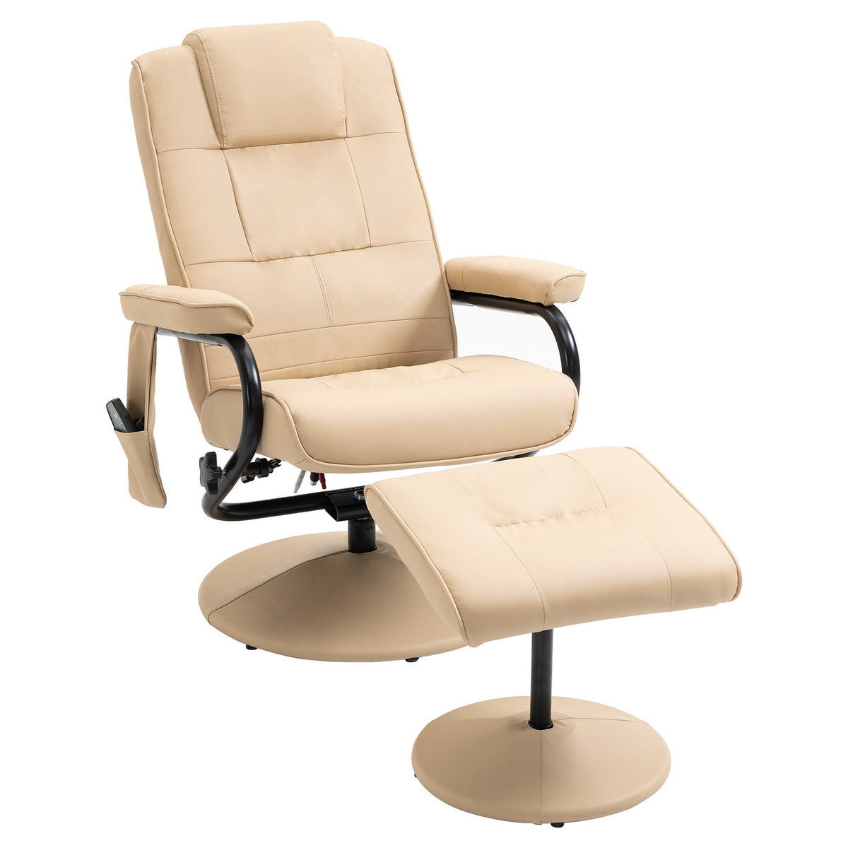Relaxation Lounger With Reclining Function, Massage Chair, Tv Chair, Tv Armchair With Massage Function Incl. Stool, Faux Leather, Cream White, 77 X 84 X 95 Cm
