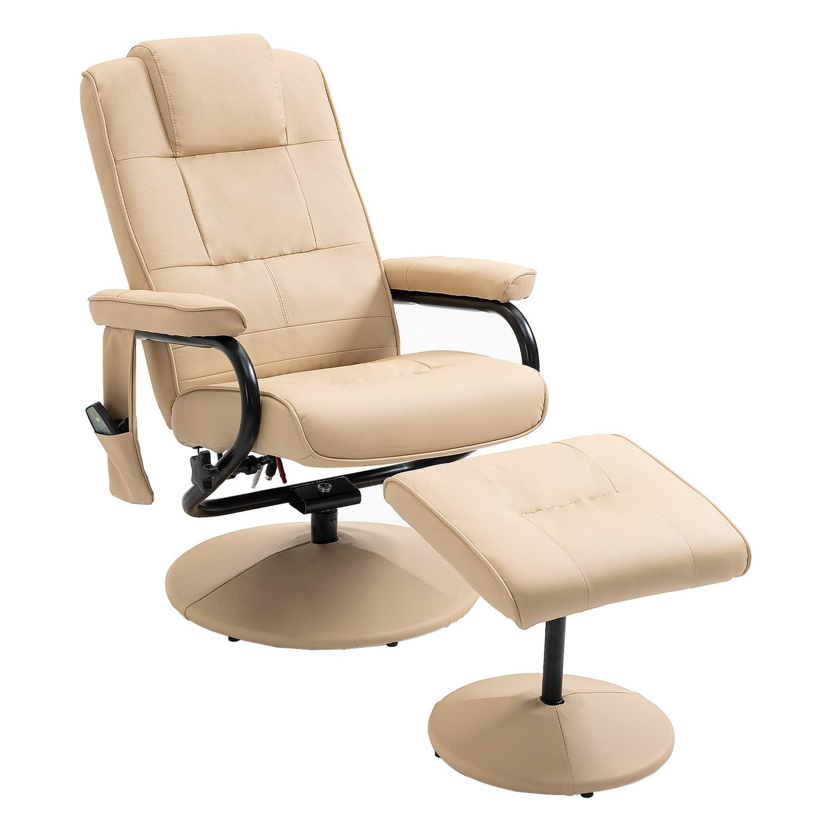 Relaxation Lounger With Reclining Function, Massage Chair, Tv Chair, Tv Armchair With Massage Function Incl. Stool, Faux Leather, Cream White, 77 X 84 X 95 Cm