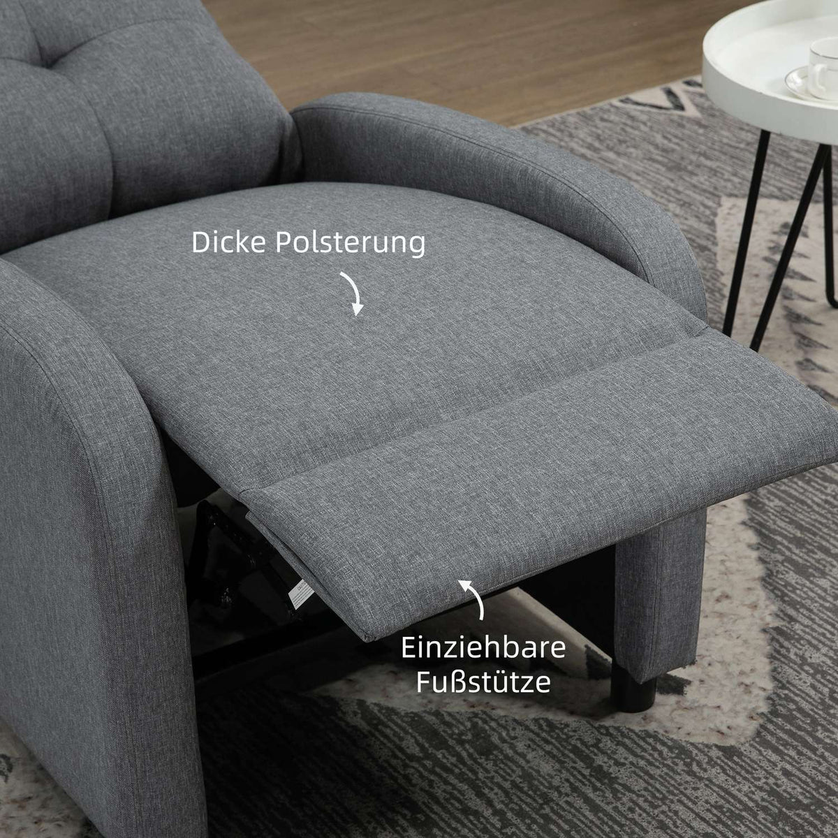 Relaxation armchair, TV armchair with reclining function, TV armchair with linen look, upholstered reclining armchair with pocket spring core, recliner chair with a load capacity of up to 150 kg for the living room, gray