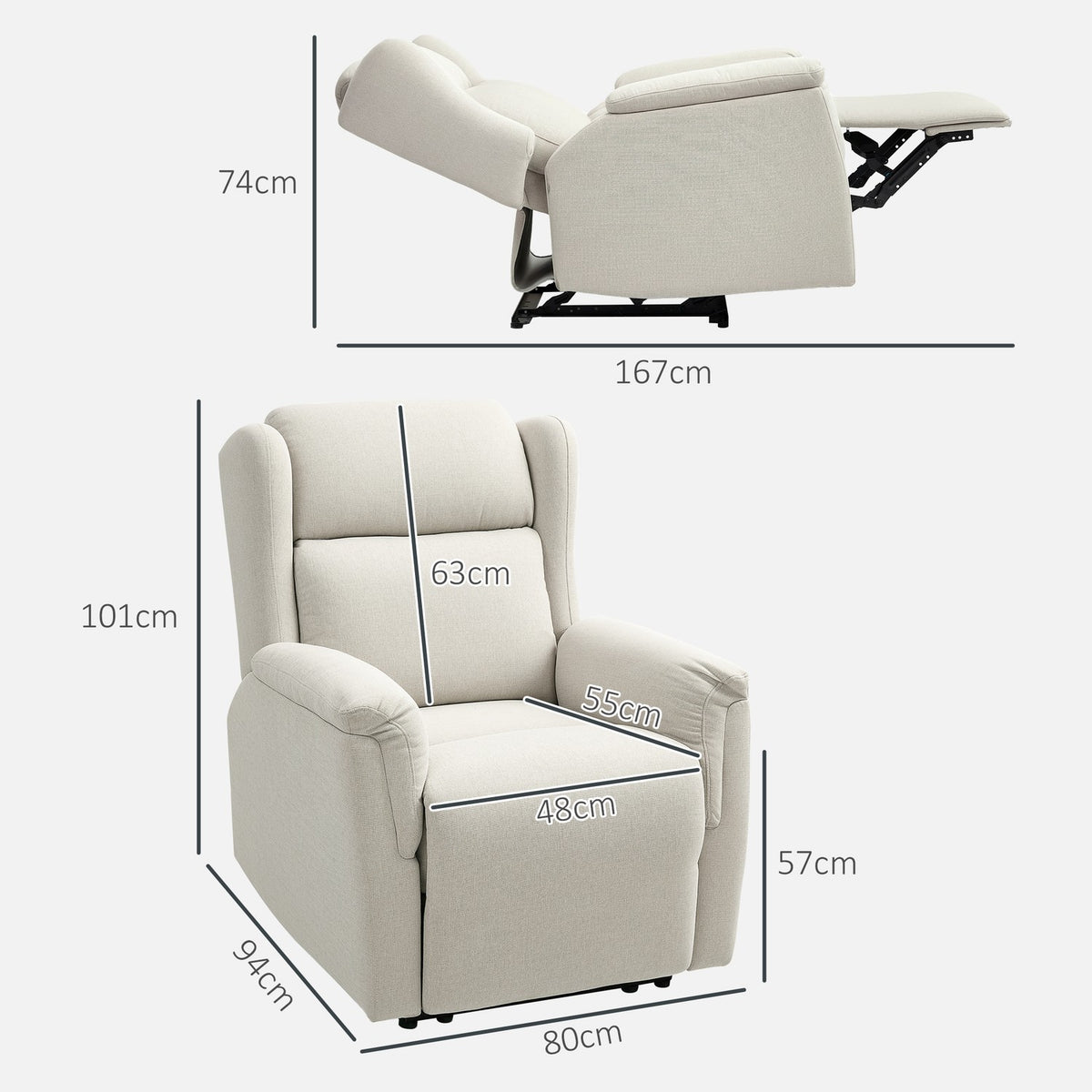 Relaxation armchair, TV armchair with reclining function, TV armchair with pocket spring core, padded recliner armchair, recliner chair with a load capacity of up to 150 kg for living room, bedroom, beige