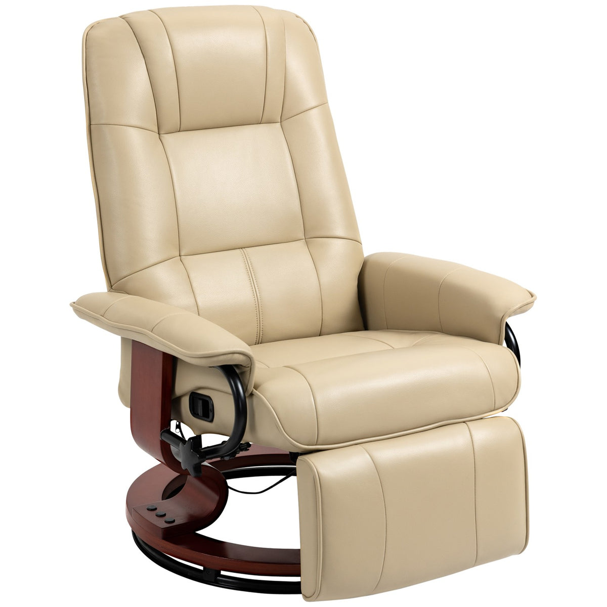 Relaxation armchair TV armchair with reclining function, footrest, 360° rotatable TV armchair with wooden legs, for living room, faux leather, cream white
