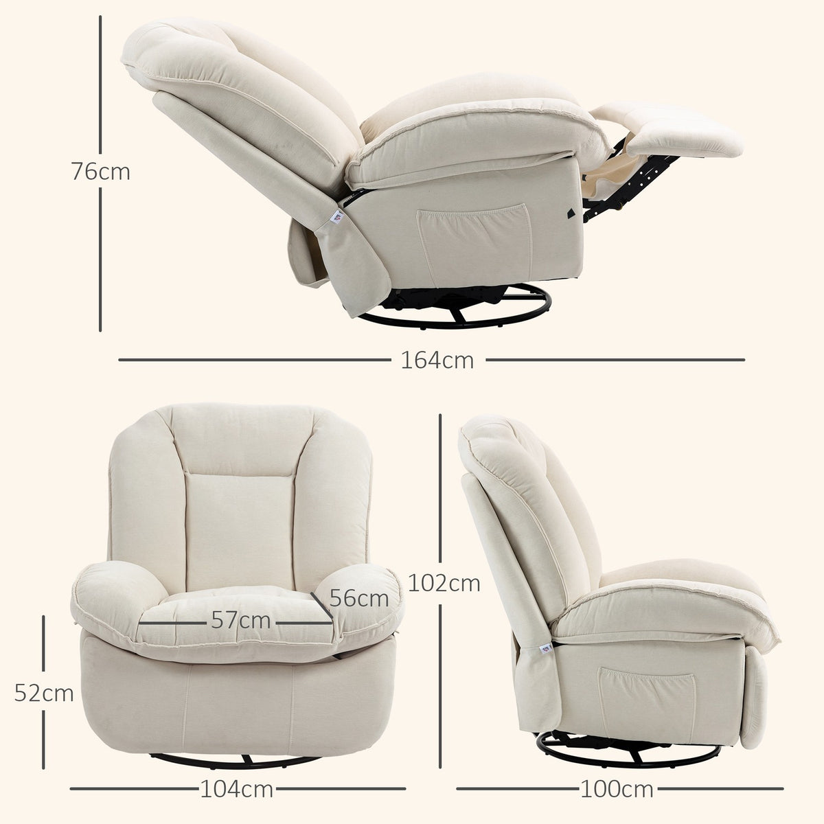 Relaxation armchair TV armchair with reclining function, rocking function, swivel TV armchair with pocket spring core, footrest and side pocket
