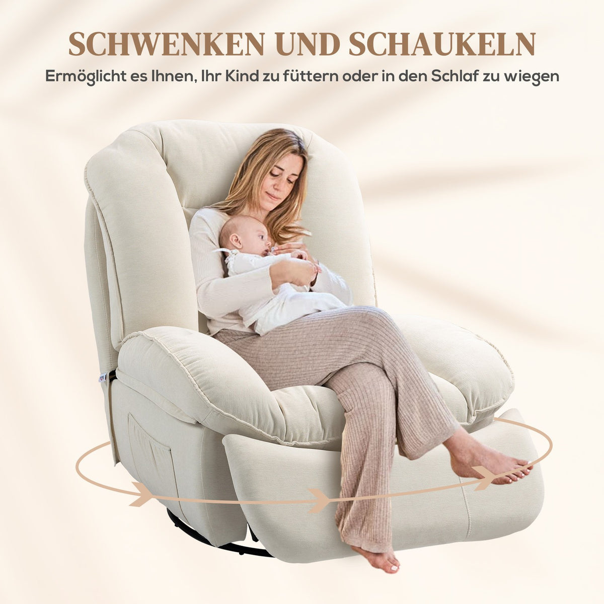 Relaxation armchair TV armchair with reclining function, rocking function, swivel TV armchair with pocket spring core, footrest and side pocket
