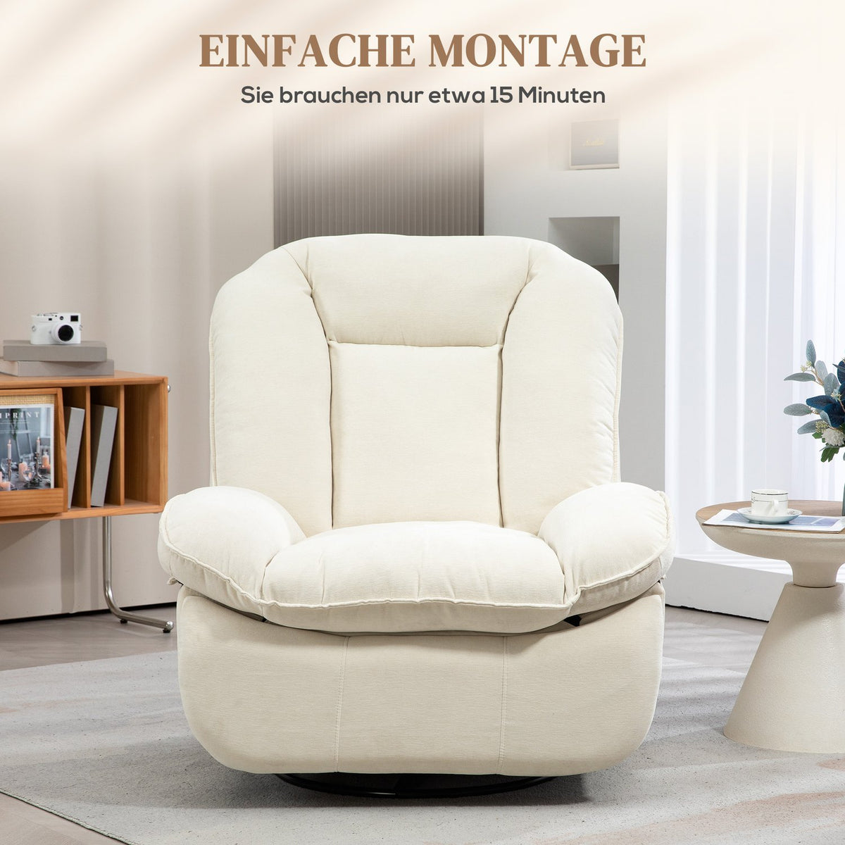 Relaxation armchair TV armchair with reclining function, rocking function, swivel TV armchair with pocket spring core, footrest and side pocket