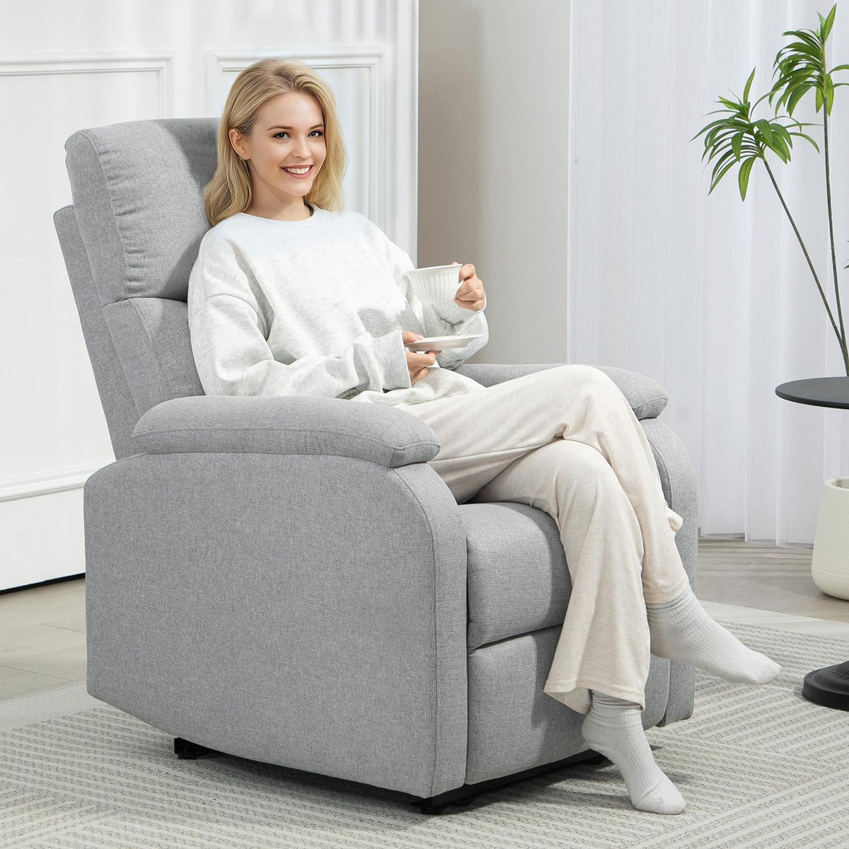 Relaxation armchair, TV armchair with reclining function, upholstered TV armchair with linen look, recliner armchair with pocket spring core, recliner chair with a load capacity of up to 150 kg for the living room, gray