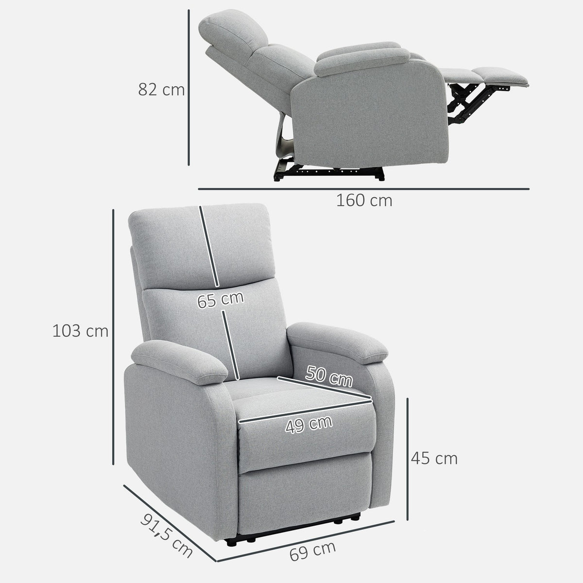 Relaxation armchair, TV armchair with reclining function, upholstered TV armchair with linen look, recliner armchair with pocket spring core, recliner chair with a load capacity of up to 150 kg for the living room, gray