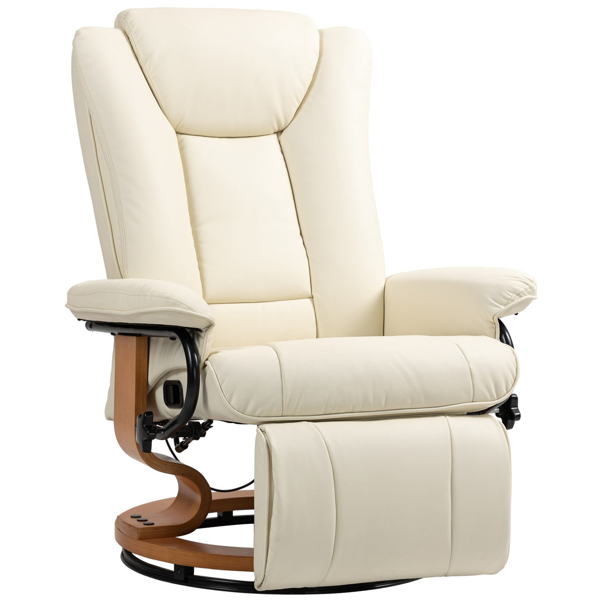 Relaxation armchair, swivel TV armchair with reclining function and footrest up to 150 kg, faux leather in cream white for living room