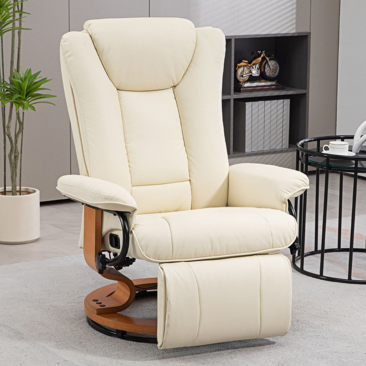 Relaxation armchair, swivel TV armchair with reclining function and footrest up to 150 kg, faux leather in cream white for living room
