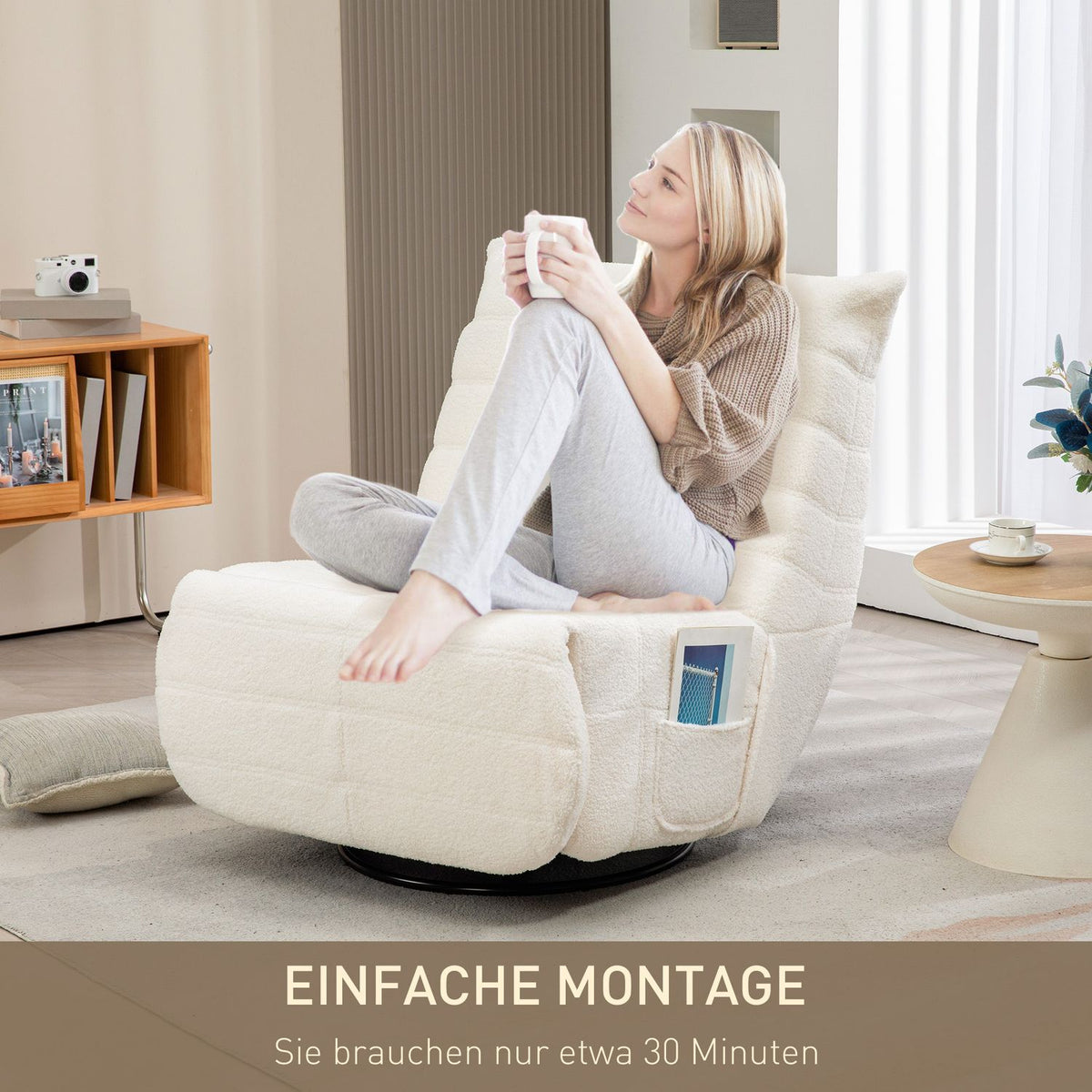 Relaxation armchair swivel TV armchair with reclining function, rocking function, TV armchair with footrest, pocket spring core, side pocket
