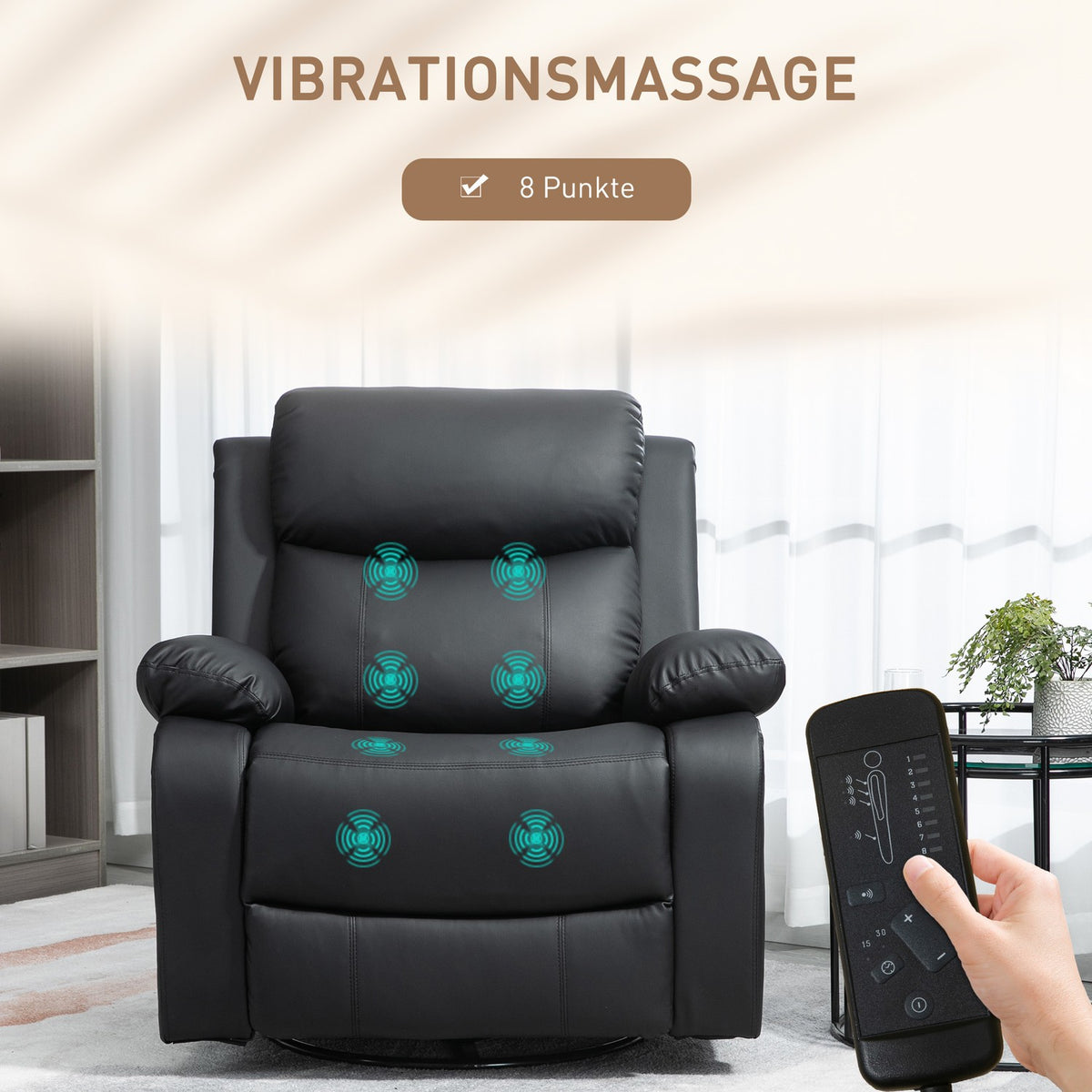 Relaxation chair Massage chair with reclining and rocking function TV chair with 8 vibration heads, side pocket, remote control