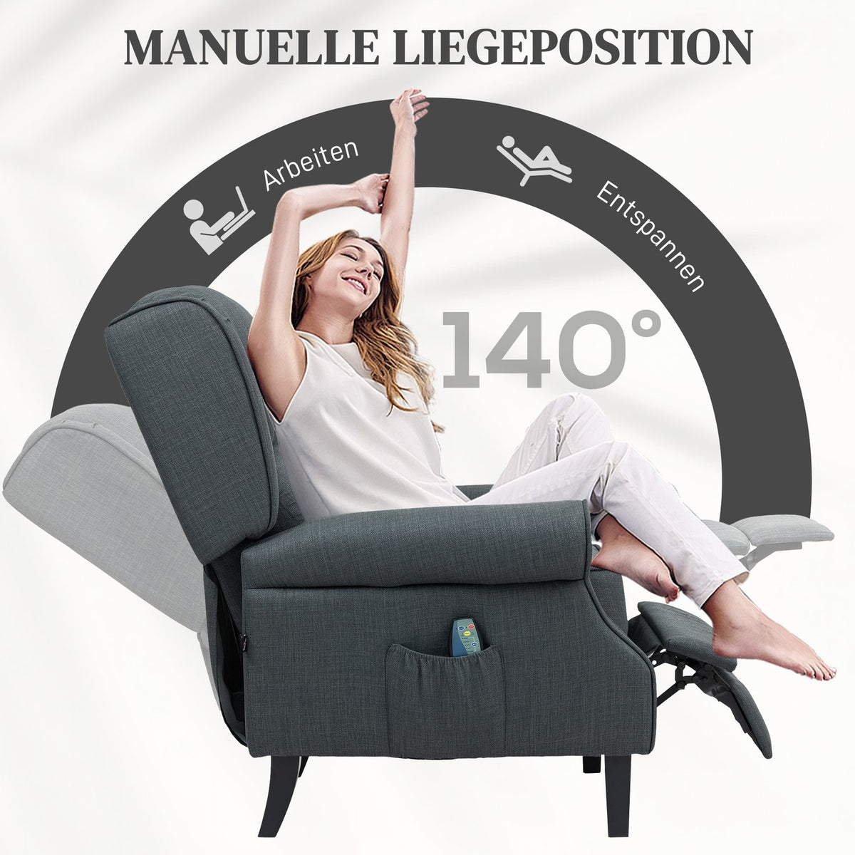 Relaxation chair TV chair with reclining function Electrically adjustable massage chair with heat function Foot part side pocket Remote control TV chair for living room Dark gray