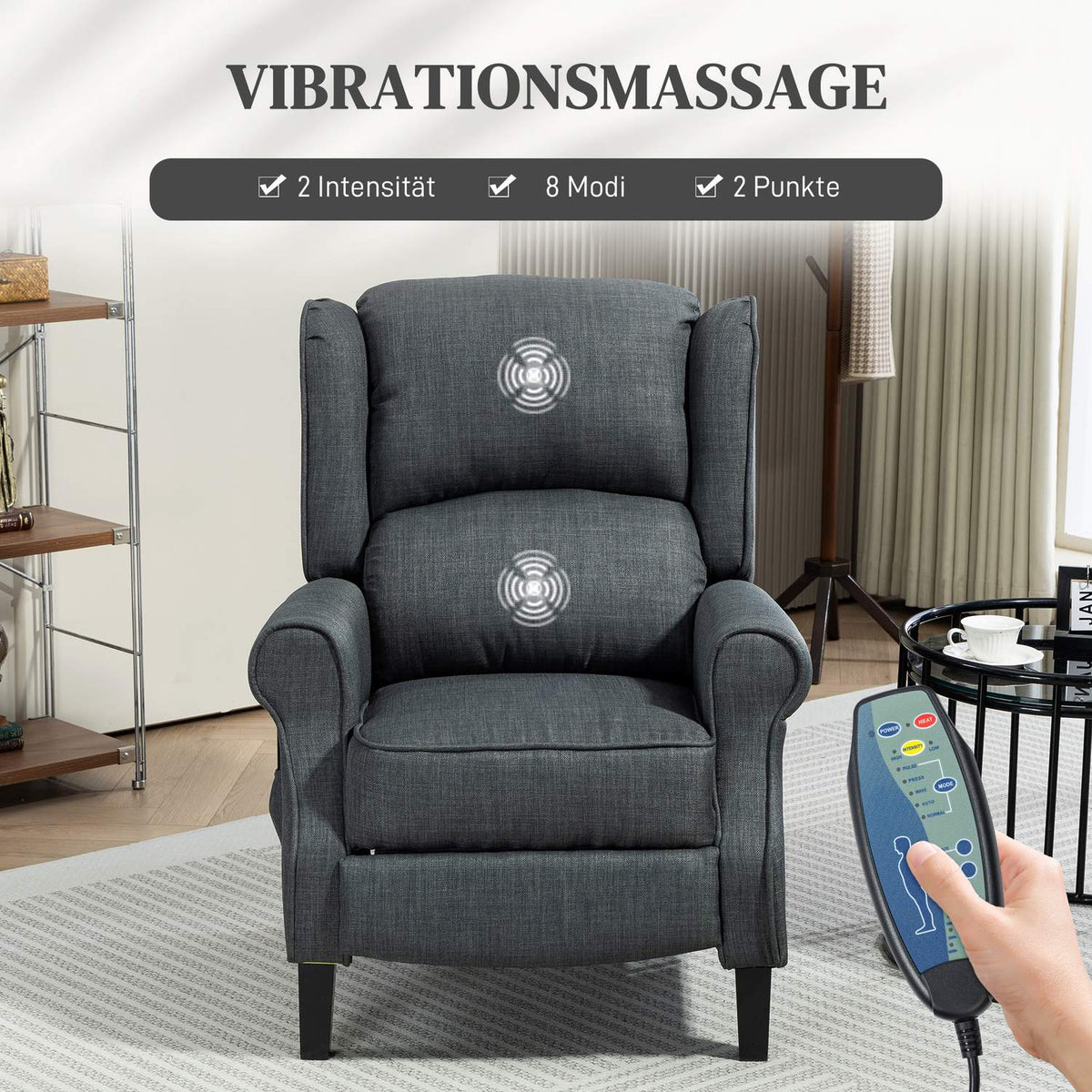 Relaxation chair TV chair with reclining function Electrically adjustable massage chair with heat function Foot part side pocket Remote control TV chair for living room Dark gray