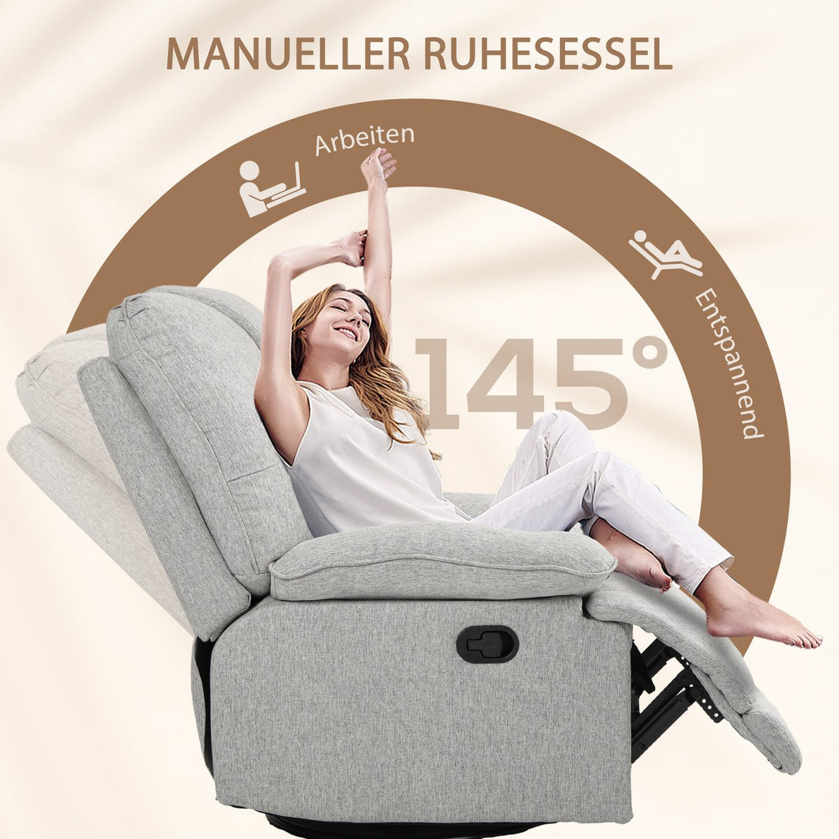 Relaxation chair TV chair with reclining function, footrest, TV chair with pocket spring core, linen look, recliner for living room, gray