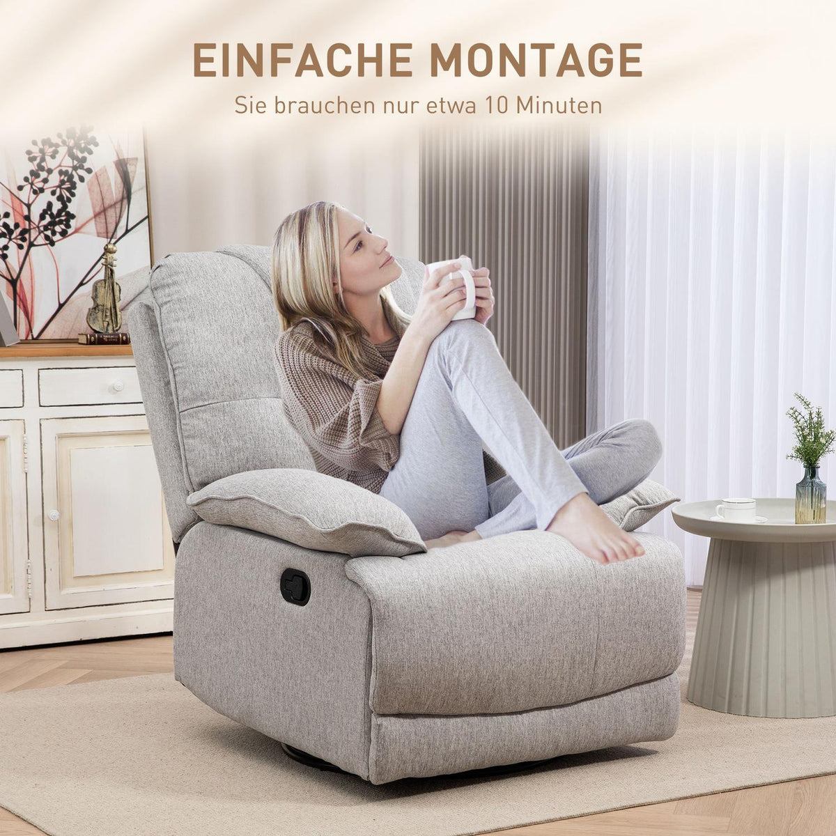 Relaxation chair TV chair with reclining function, footrest, TV chair with pocket spring core, linen look, recliner for living room, gray