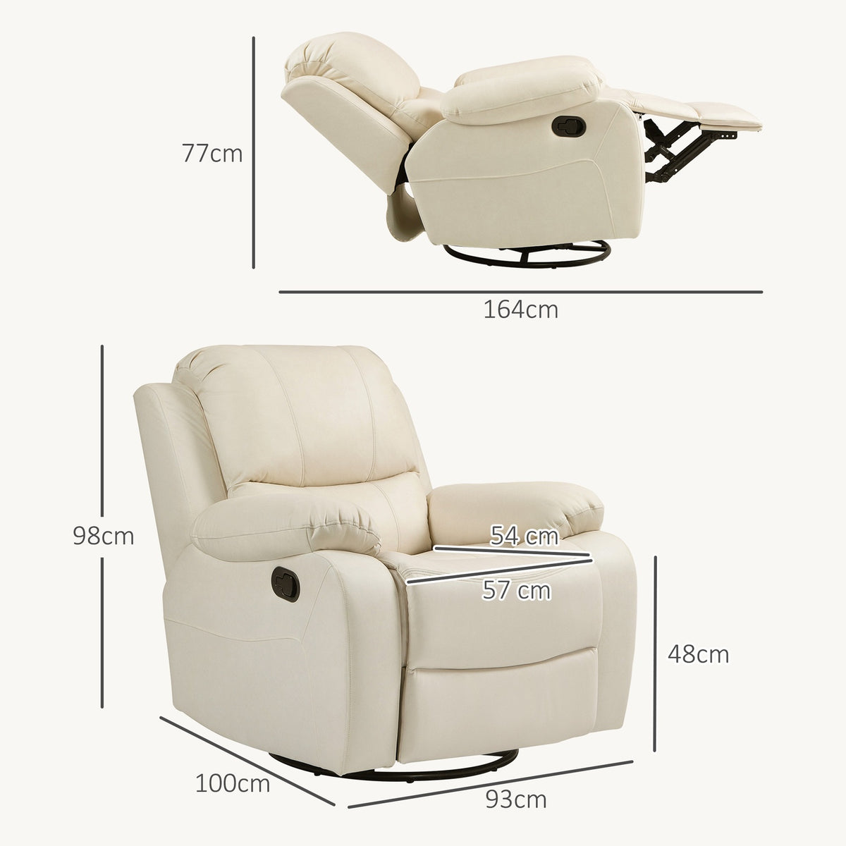 Relaxation chair TV chair with reclining function, footrest, pocket spring core system, swivel TV chair for living room, bedroom, cream
