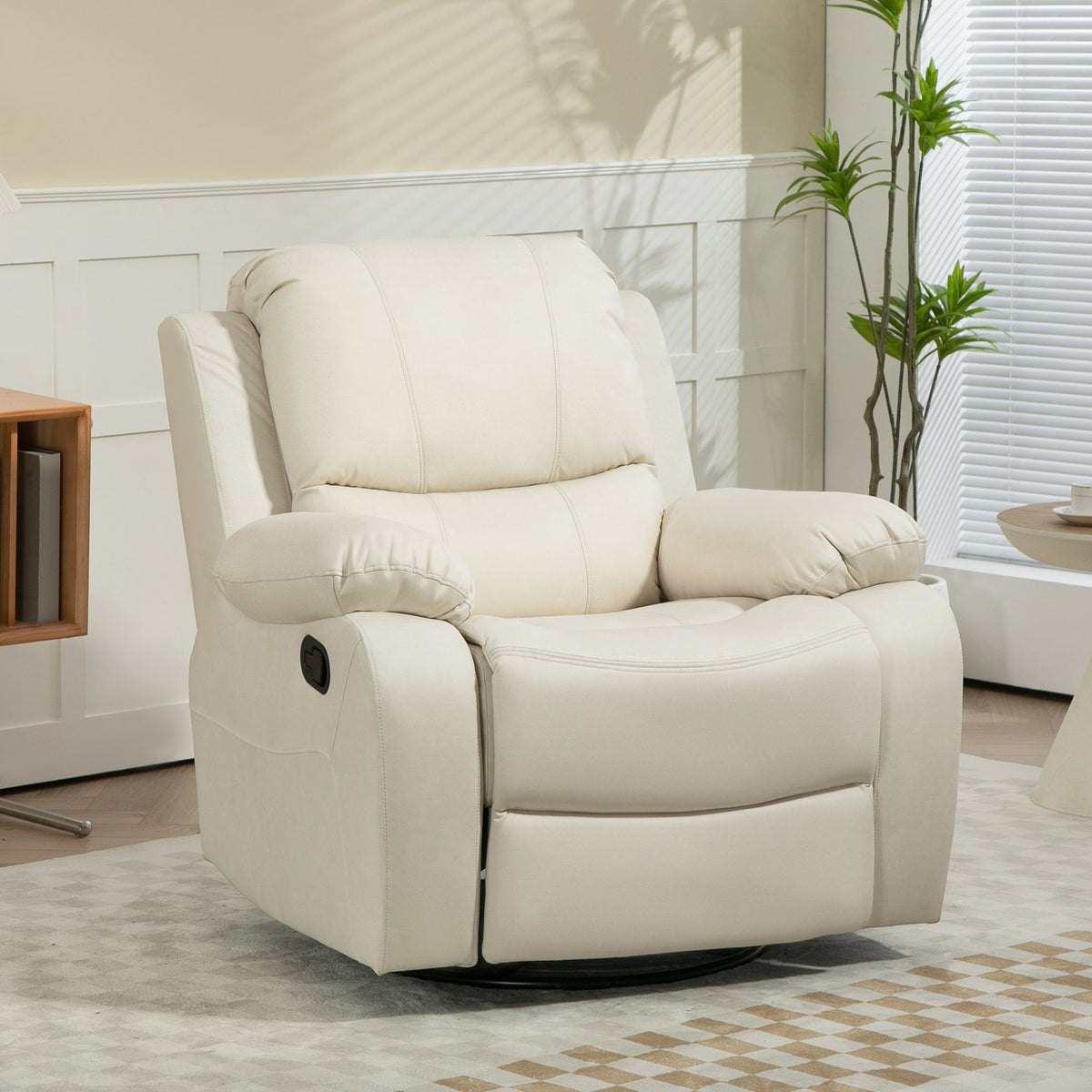 Relaxation chair TV chair with reclining function, footrest, pocket spring core system, swivel TV chair for living room, bedroom, cream