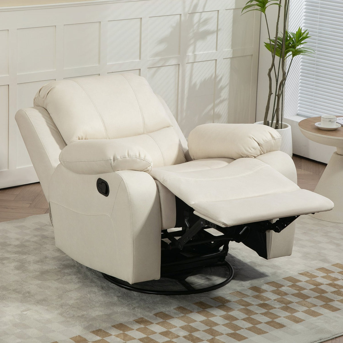 Relaxation chair TV chair with reclining function, footrest, pocket spring core system, swivel TV chair for living room, bedroom, cream