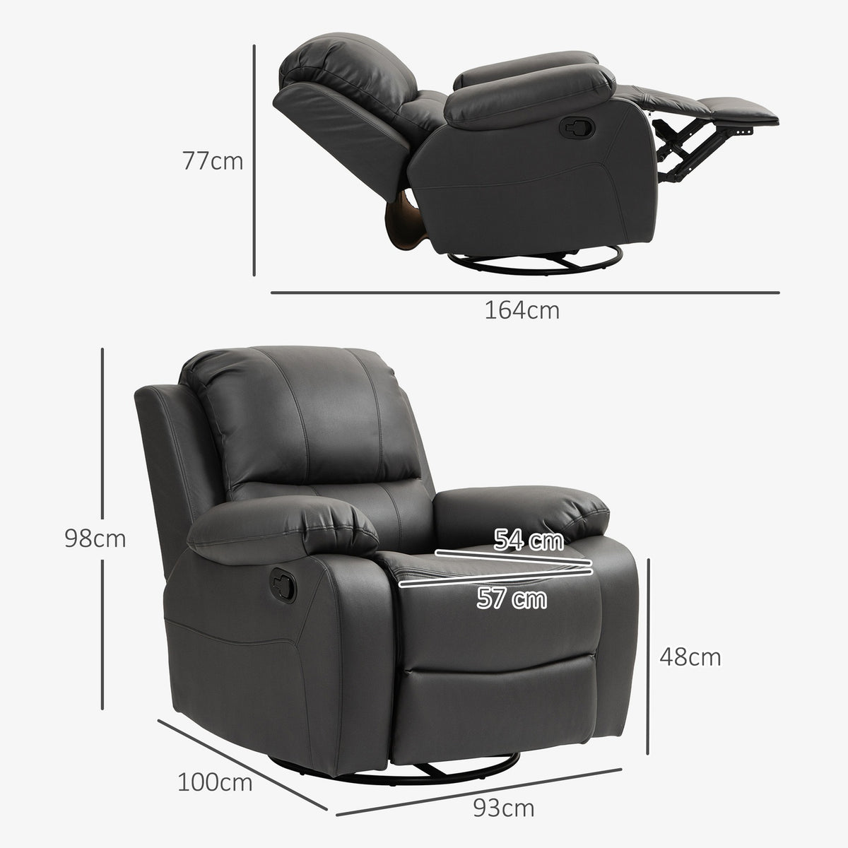 Relaxation chair, TV chair with reclining function, footrest, swivel TV chair with pocket spring core system, black