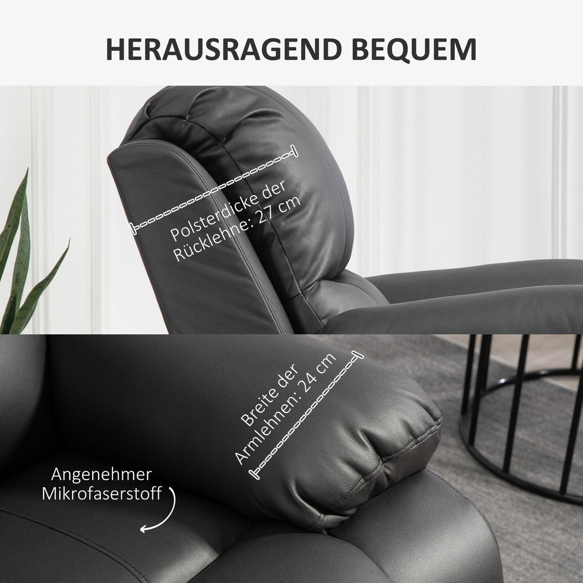 Relaxation chair, TV chair with reclining function, footrest, swivel TV chair with pocket spring core system, black