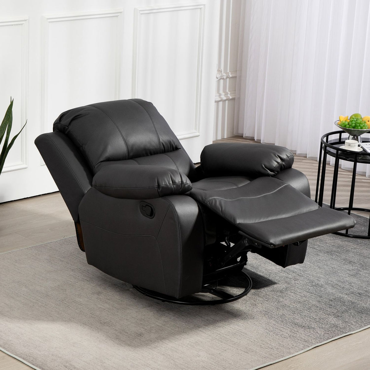 Relaxation chair, TV chair with reclining function, footrest, swivel TV chair with pocket spring core system, black