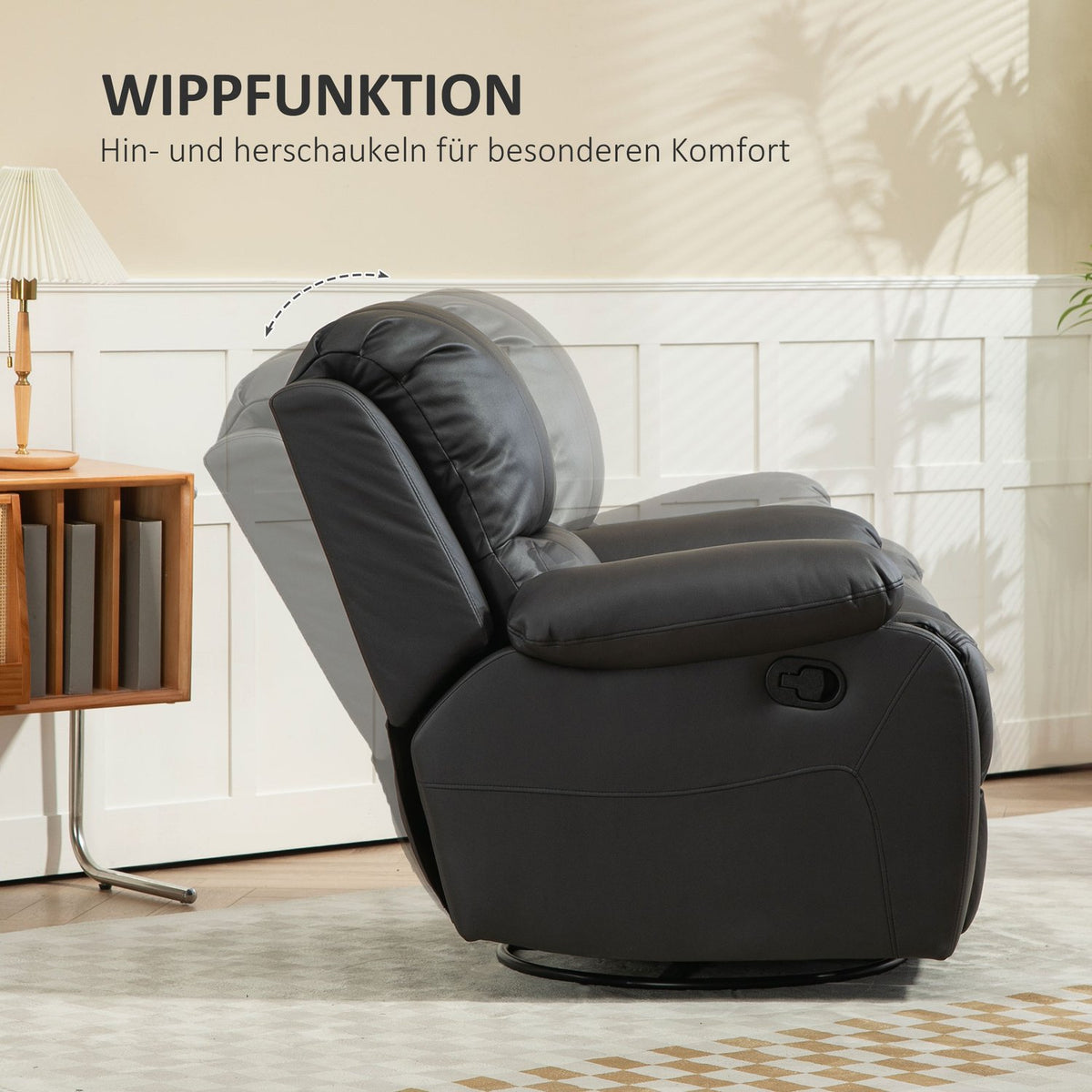 Relaxation chair, TV chair with reclining function, footrest, swivel TV chair with pocket spring core system, black