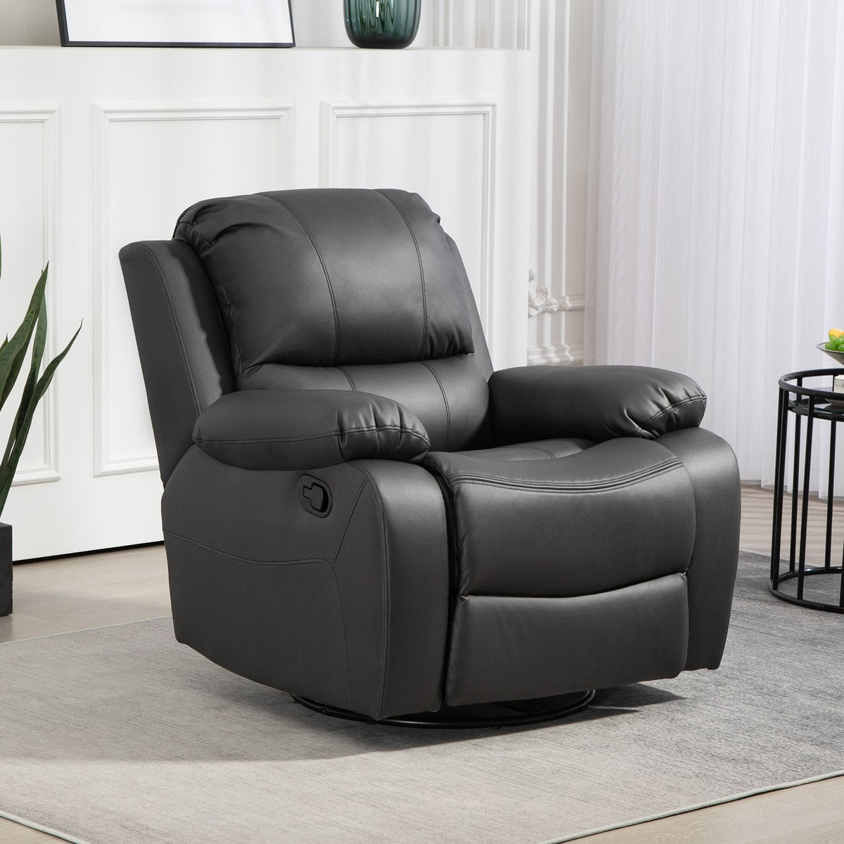 Relaxation chair, TV chair with reclining function, footrest, swivel TV chair with pocket spring core system, black