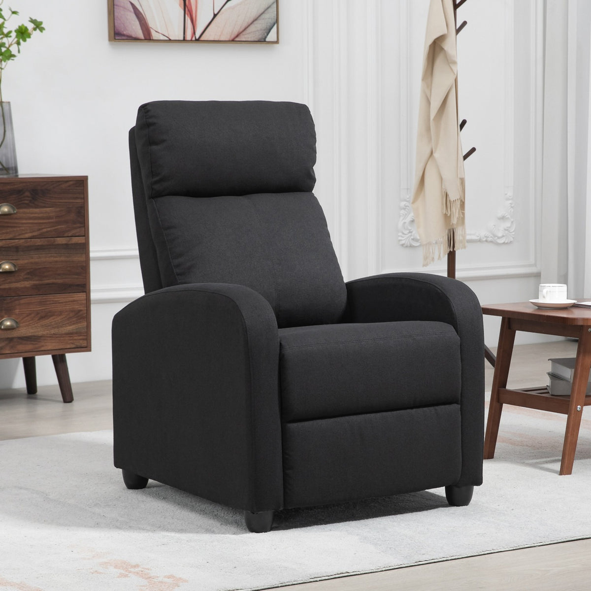 Relaxation chair TV chair with reclining function, linen look, upholstered TV chair with footrest, for living room, bedroom, black