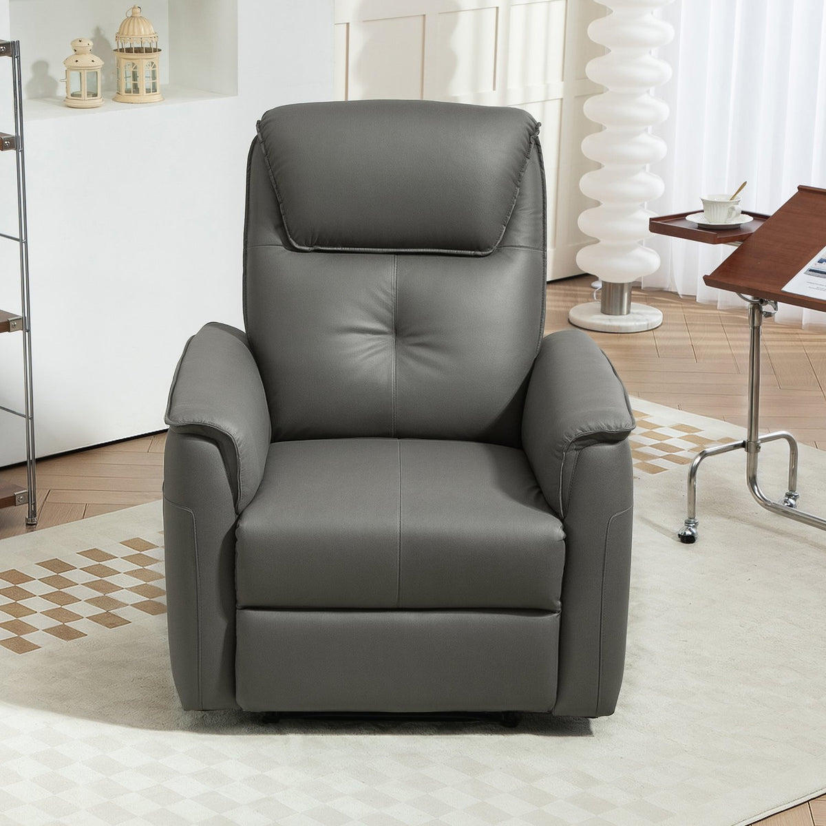 Relaxation chair, TV chair with reclining function, pocket spring core, upholstered TV chair with footrest, side pocket, for living room, bedroom, light gray
