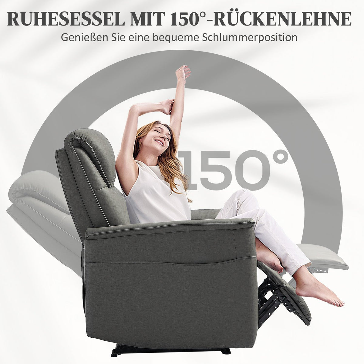 Relaxation chair, TV chair with reclining function, pocket spring core, upholstered TV chair with footrest, side pocket, for living room, bedroom, light gray