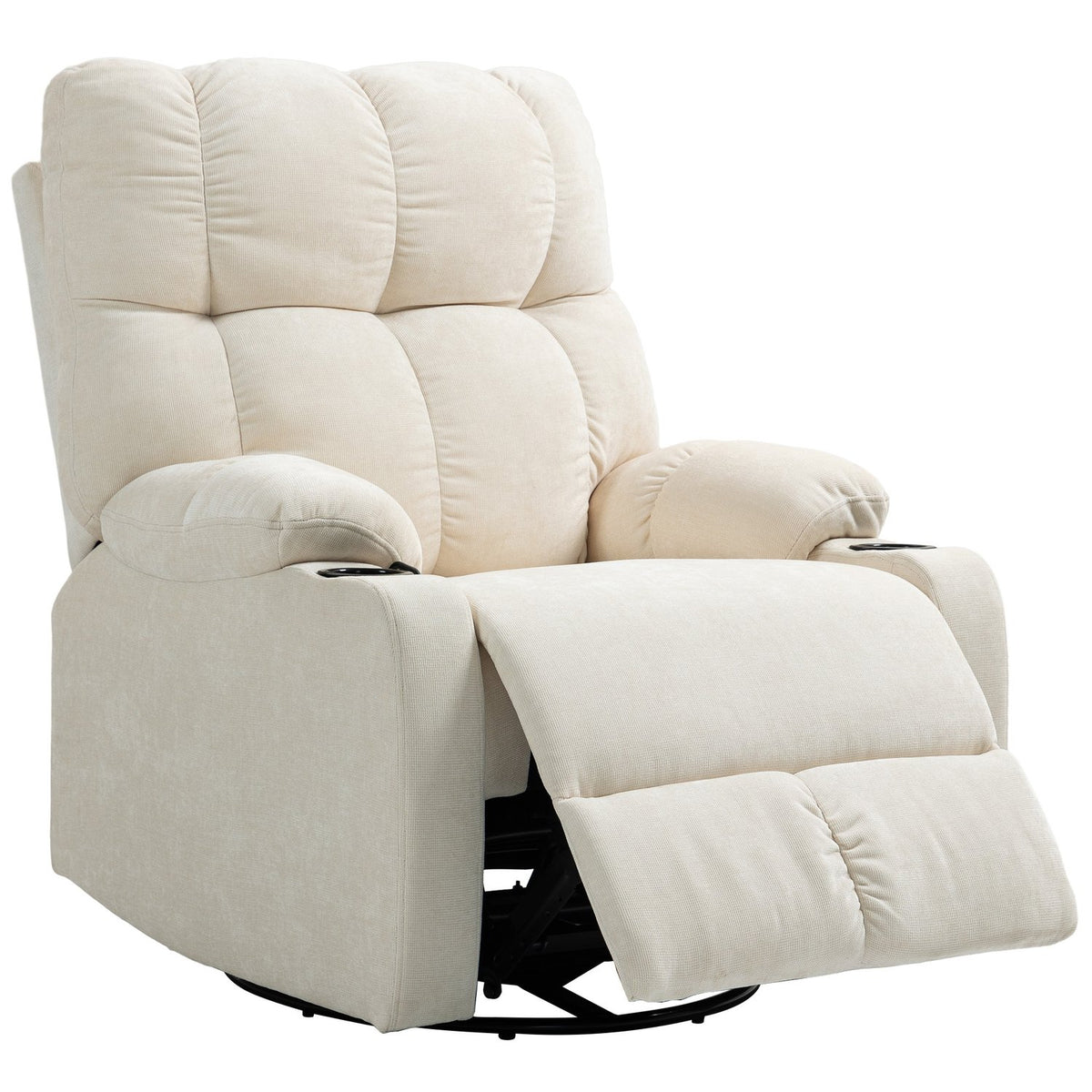 Relaxation chair TV chair with reclining function, rocking function, rotating TV chair with footrest, pocket spring core and cup holder, for living room, beige