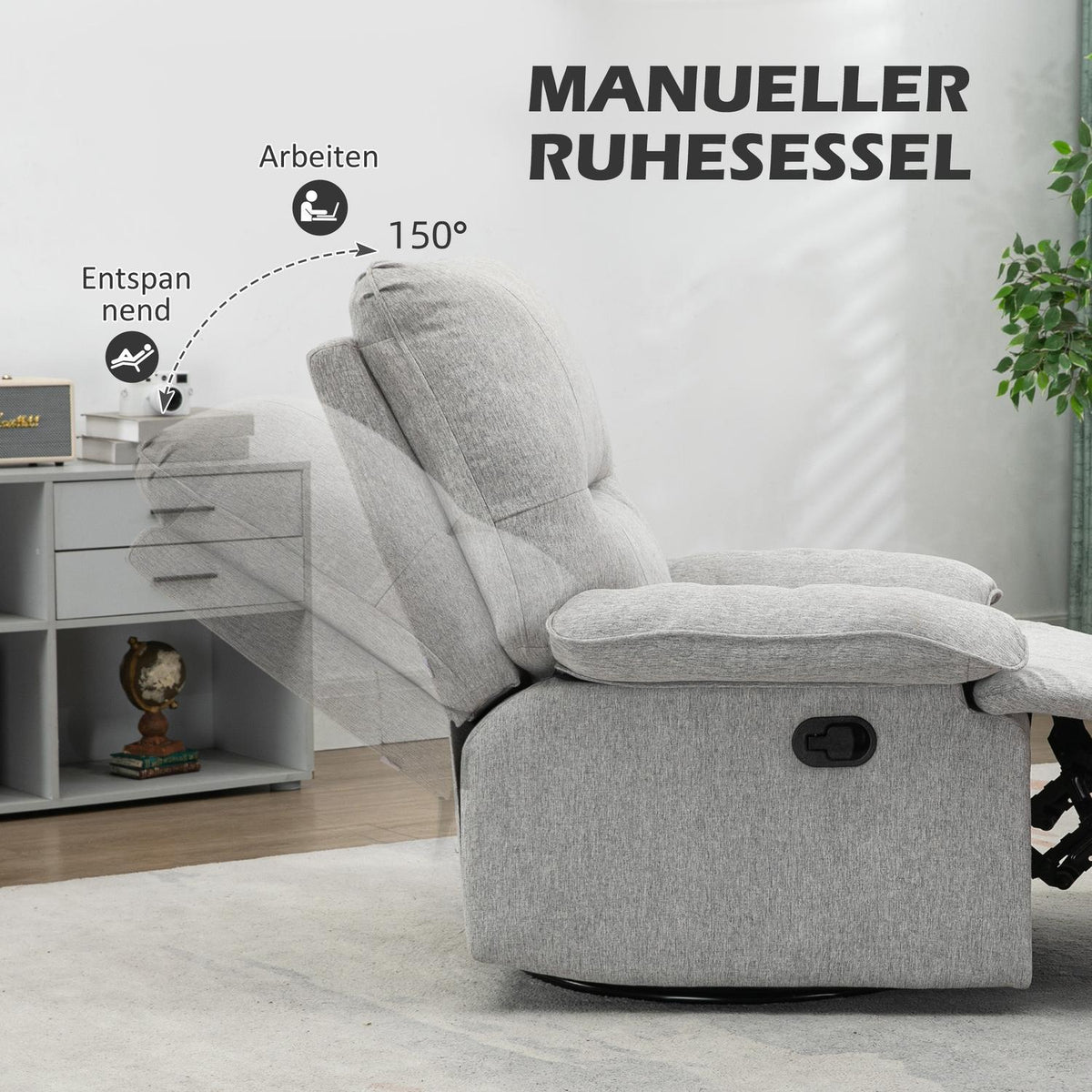Relaxation chair, TV chair with reclining function, rotating TV chair with spring core system, footrest, for living room, bedroom