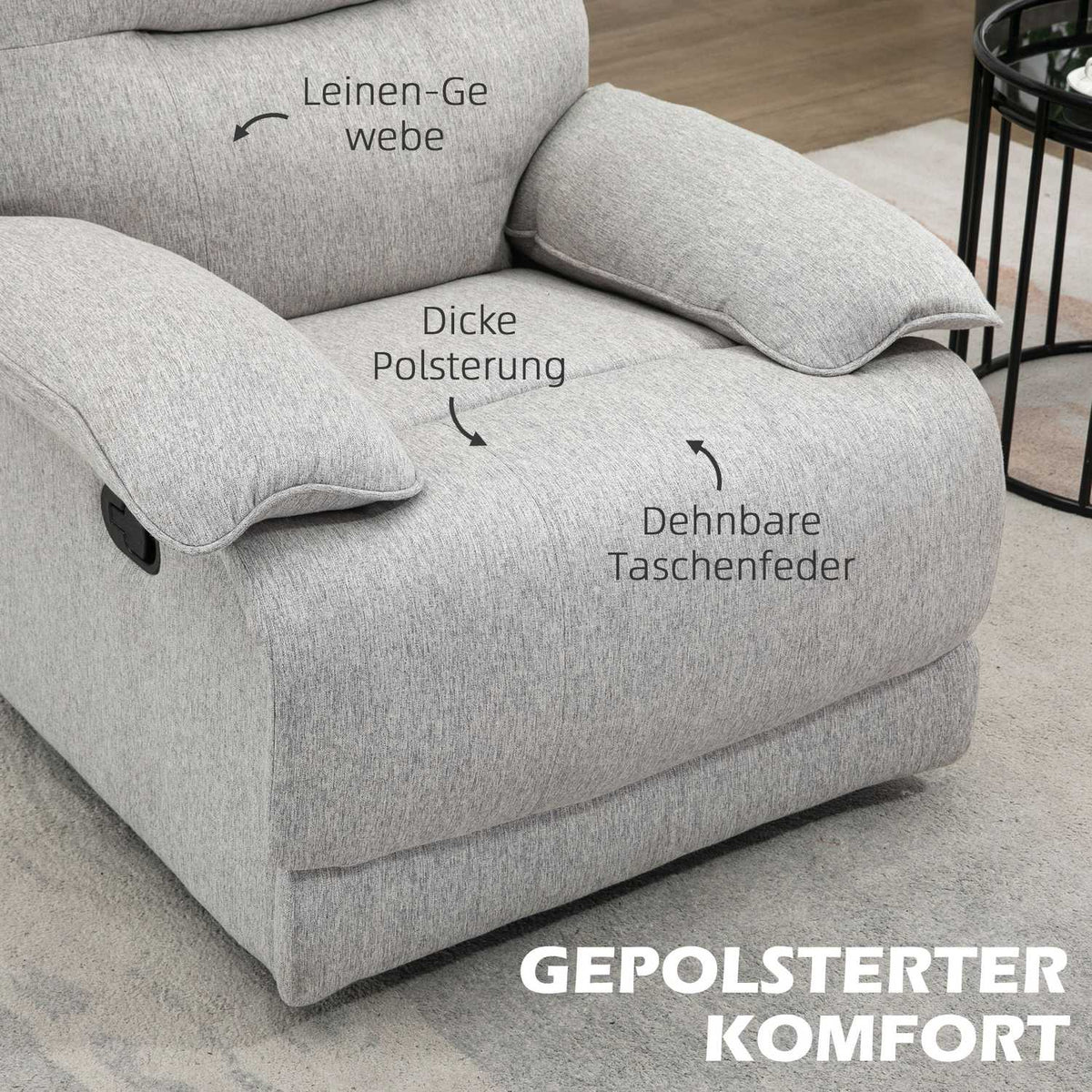Relaxation chair, TV chair with reclining function, rotating TV chair with spring core system, footrest, for living room, bedroom