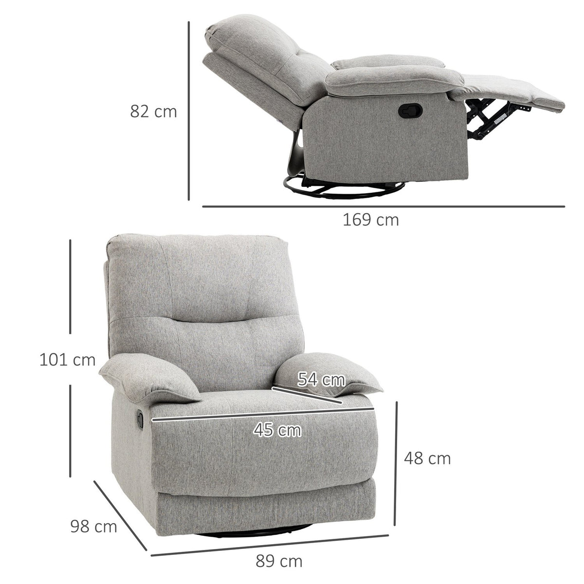 Relaxation chair, TV chair with reclining function, rotating TV chair with spring core system, footrest, for living room, bedroom