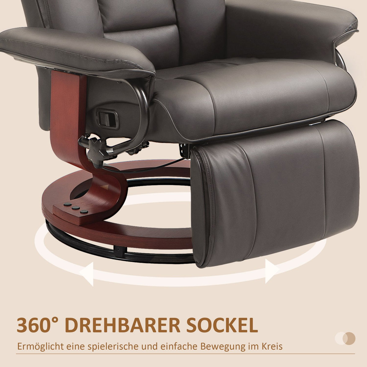 Relaxation chair, TV chair with reclining function, rotating recliner, TV chair with adjustable backrest, reclining chair, load-bearing up to 150 kg, faux leather, brown