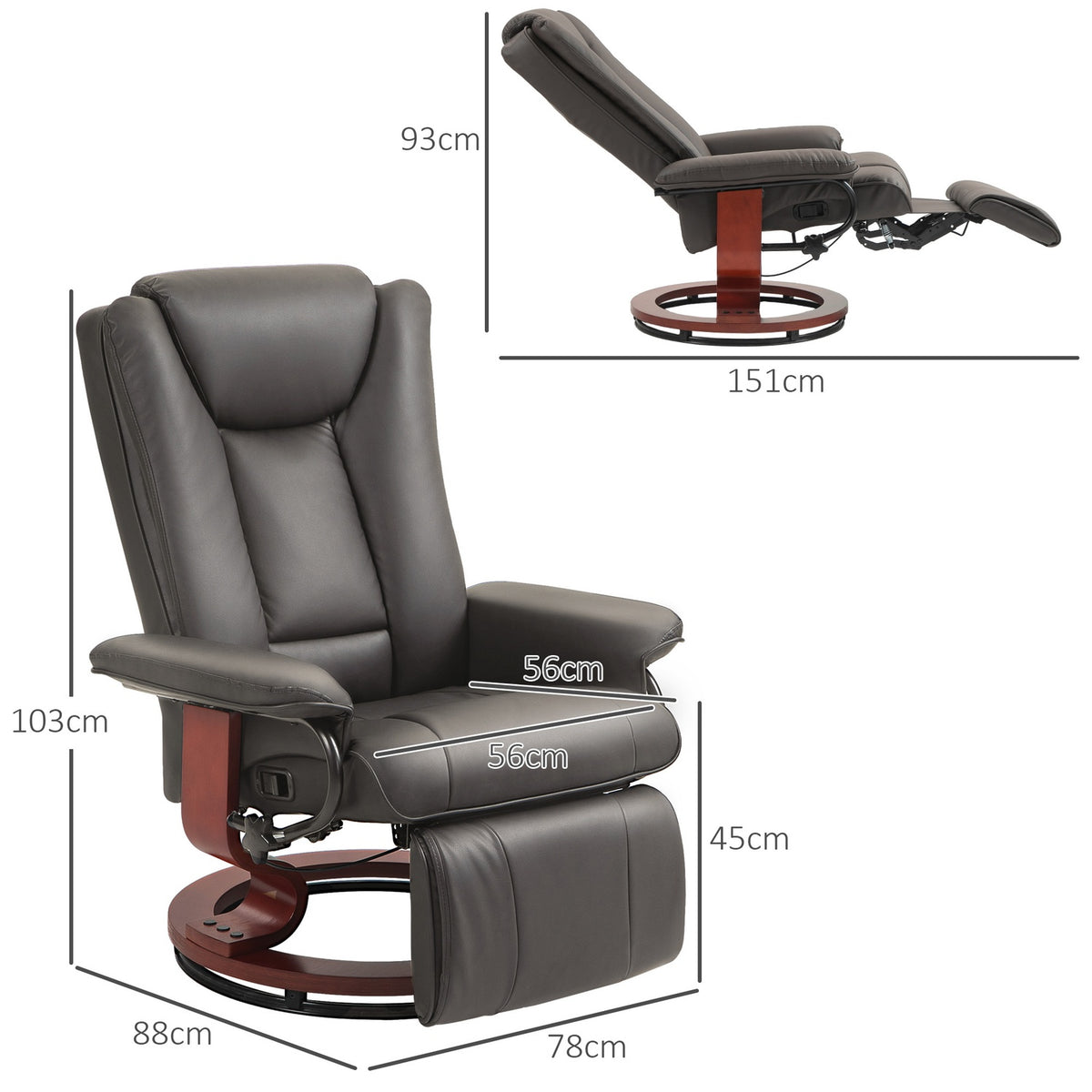 Relaxation chair, TV chair with reclining function, rotating recliner, TV chair with adjustable backrest, reclining chair, load-bearing up to 150 kg, faux leather, brown