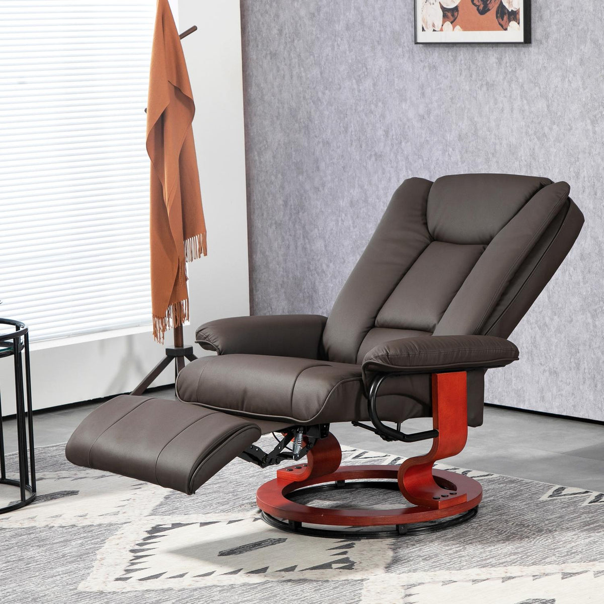 Relaxation chair, TV chair with reclining function, rotating recliner, TV chair with adjustable backrest, reclining chair, load-bearing up to 150 kg, faux leather, brown