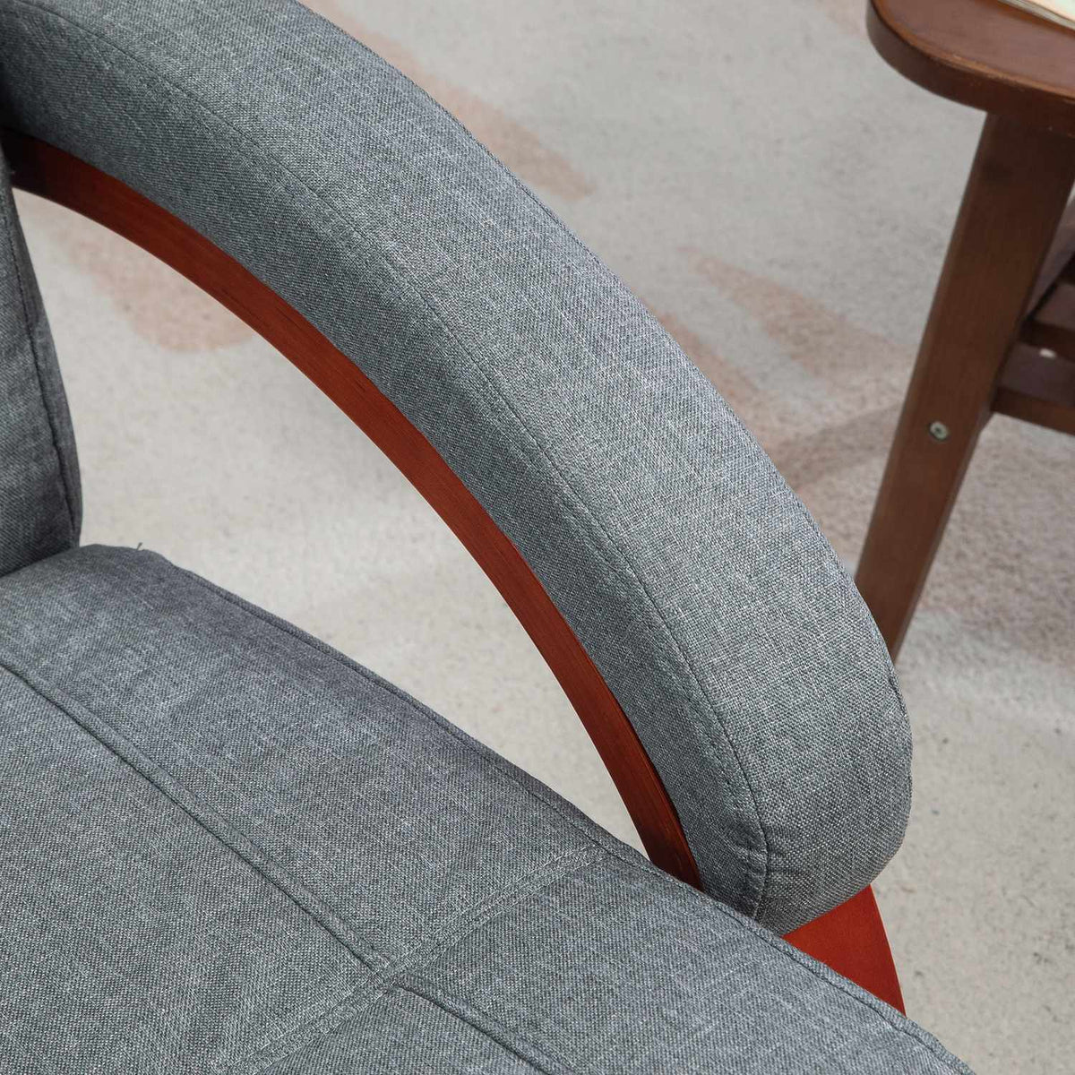 Relaxation chair TV chair with reclining function, wooden armrest, swivel recliner TV chair with adjustable backrest, reclining chair, fabric, gray