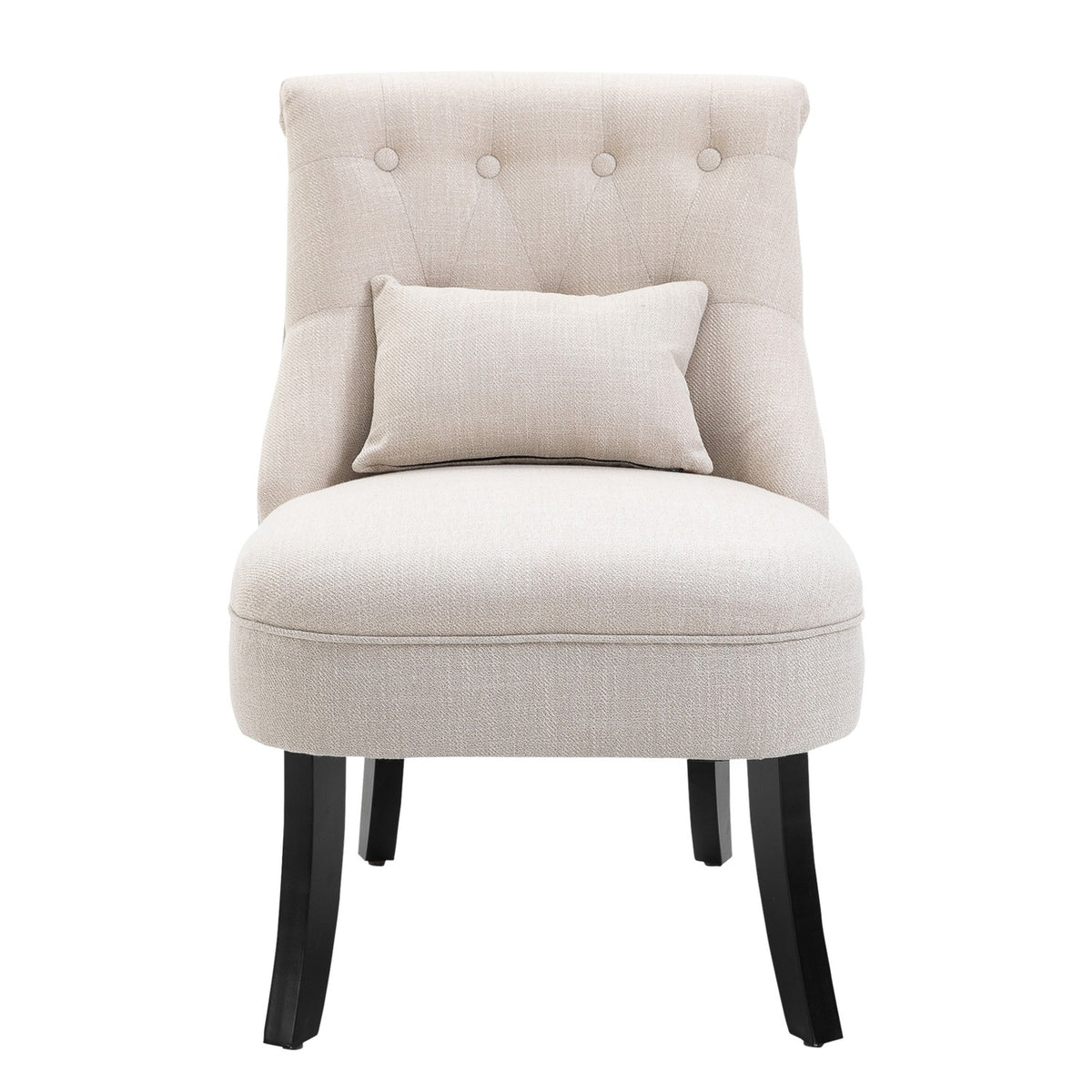 Relaxation chair, armchair with back cushion, lounge chair with linen look, wooden legs, for living room, bedroom, 52.5 x 69 x 77 cm, cream white