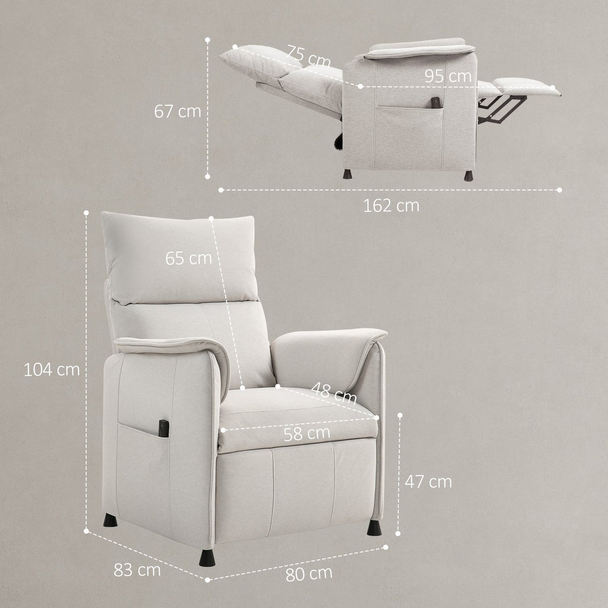 Relaxation chair electric TV chair with memory function, quieter noise, reclining function, adjustable reclining chair with pet-friendly imitation velvet, remote control cream |