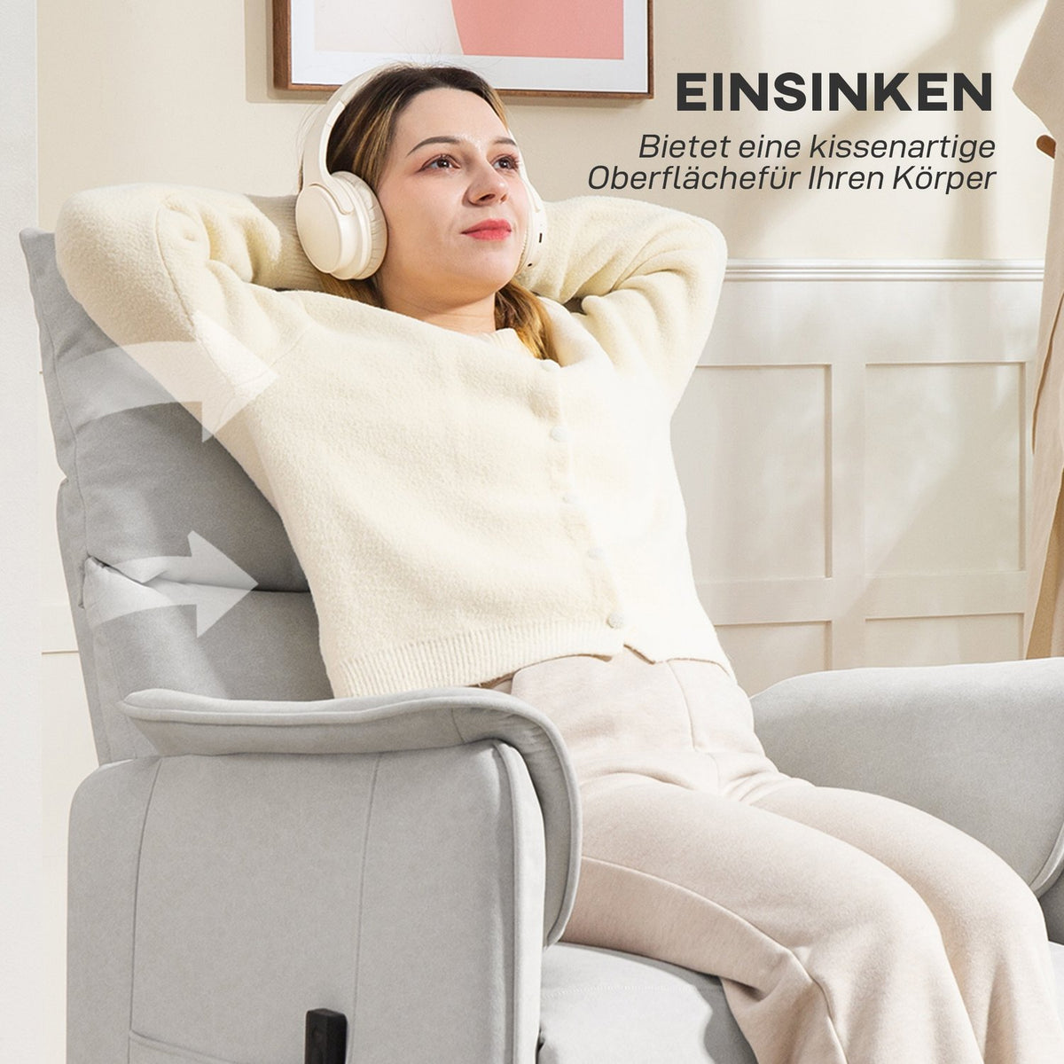 Relaxation chair electric TV chair with memory function, quieter noise, reclining function, adjustable reclining chair with pet-friendly imitation velvet, remote control cream |