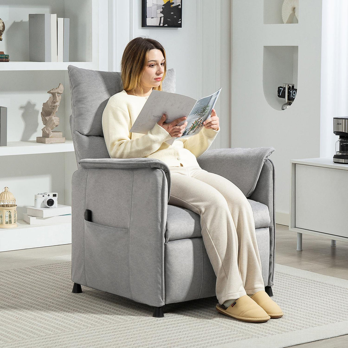 Relaxation chair electric TV chair with memory function, quieter noise, reclining function, adjustable reclining chair with pet-friendly imitation velvet, remote control gray |