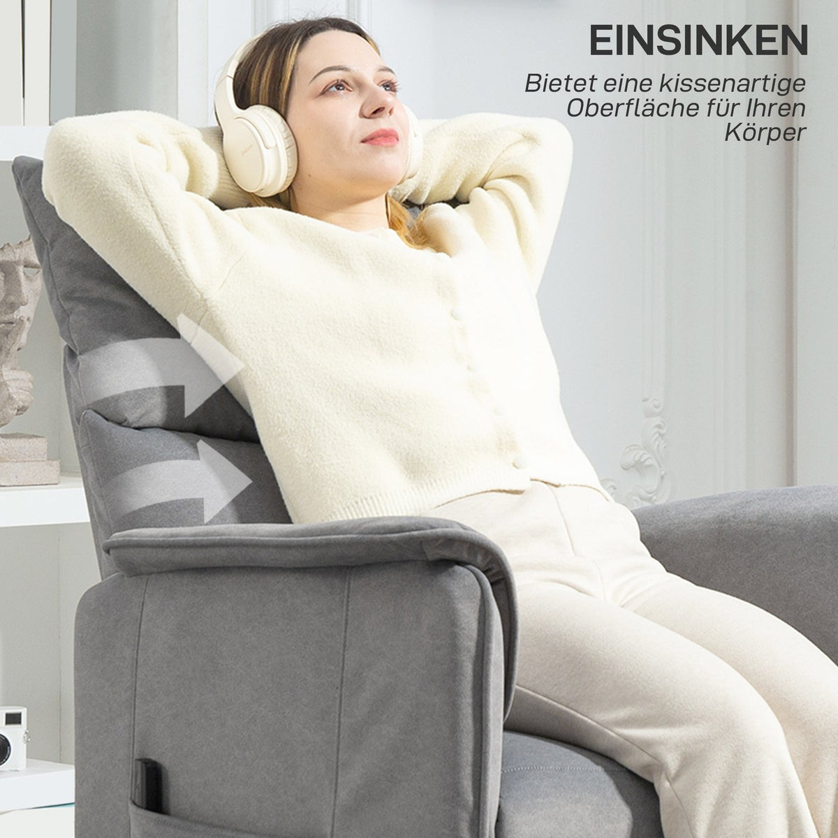Relaxation chair electric TV chair with memory function, quieter noise, reclining function, adjustable reclining chair with pet-friendly imitation velvet, remote control gray |