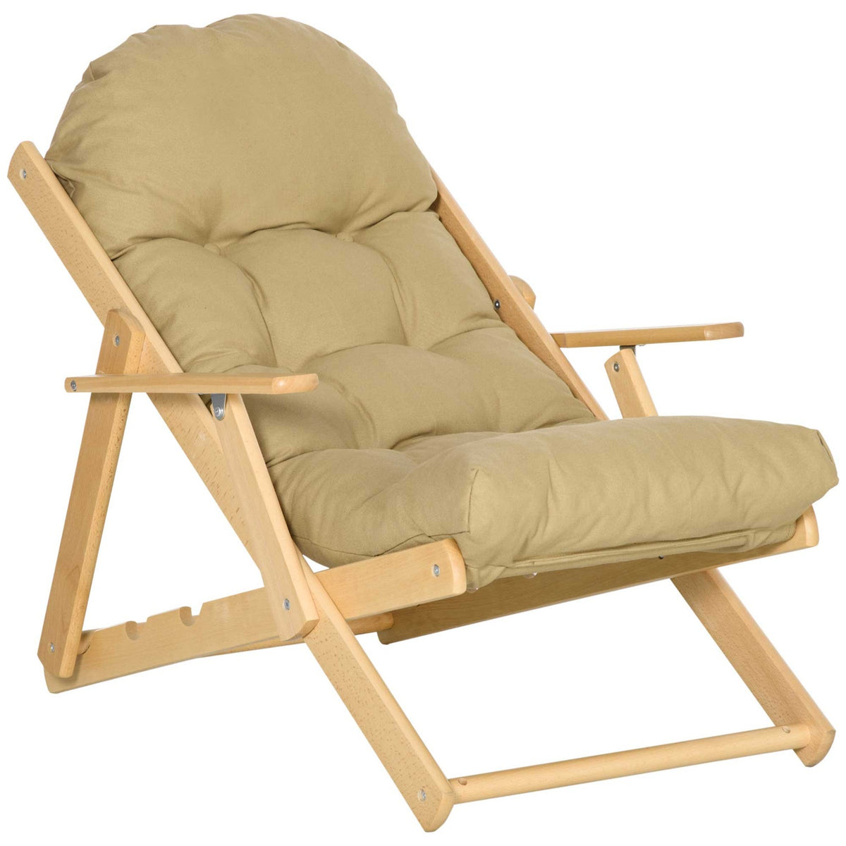 Relaxation chair, folding upholstered chair, recliner, relaxation chair, dining chair with linen look for living room, beech wood, 71 x 89 x 96 cm brown