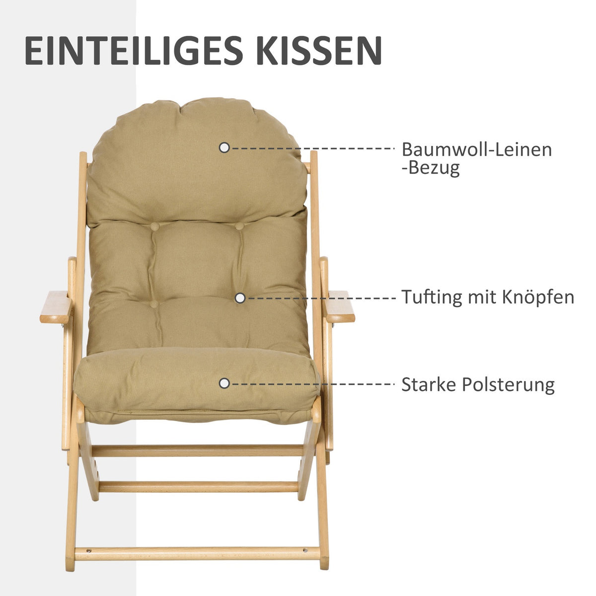 Relaxation chair, folding upholstered chair, recliner, relaxation chair, dining chair with linen look for living room, beech wood, 71 x 89 x 96 cm brown