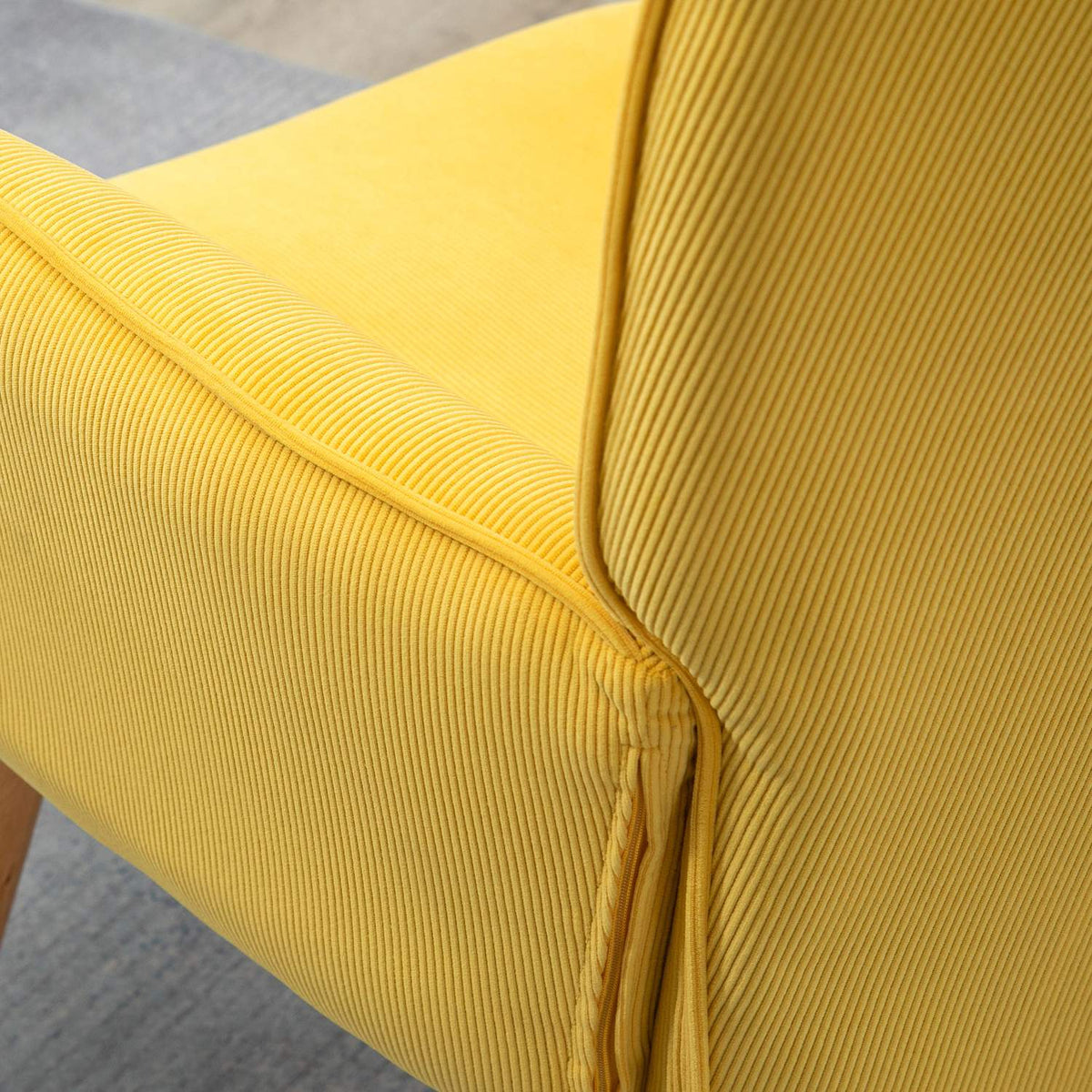 Relaxation chair, lounge chair, wing chair with stool, armchair with wooden legs in corduroy look, yellow