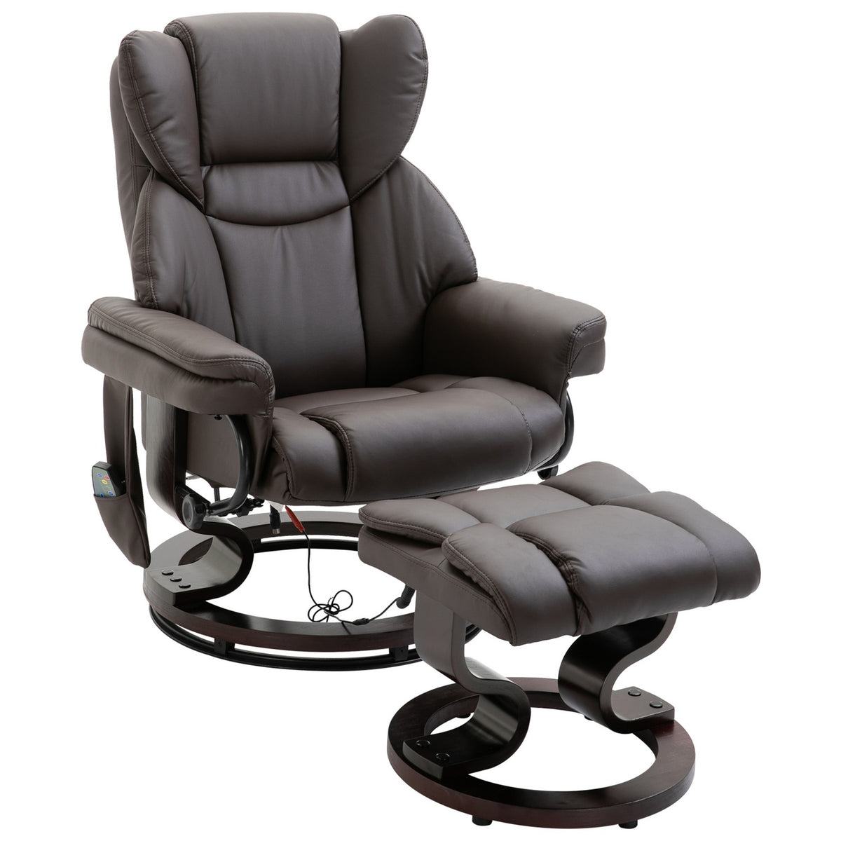 Relaxation chair, massage chair, armchair with footstool, reclining function, faux leather, brown, 79 x 82 x 101 cm