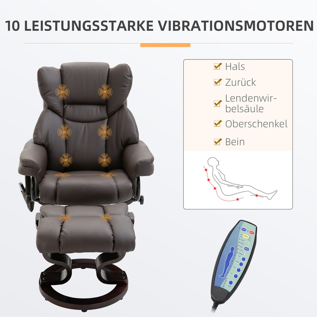 Relaxation chair, massage chair, armchair with footstool, reclining function, faux leather, brown, 79 x 82 x 101 cm