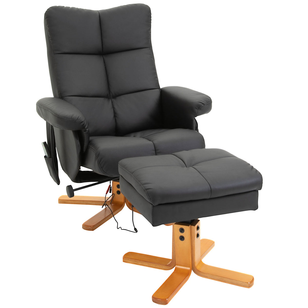 Relaxation chair, massage chair with footstool, TV chair, 145° tilt, 10 vibration points, faux leather, black