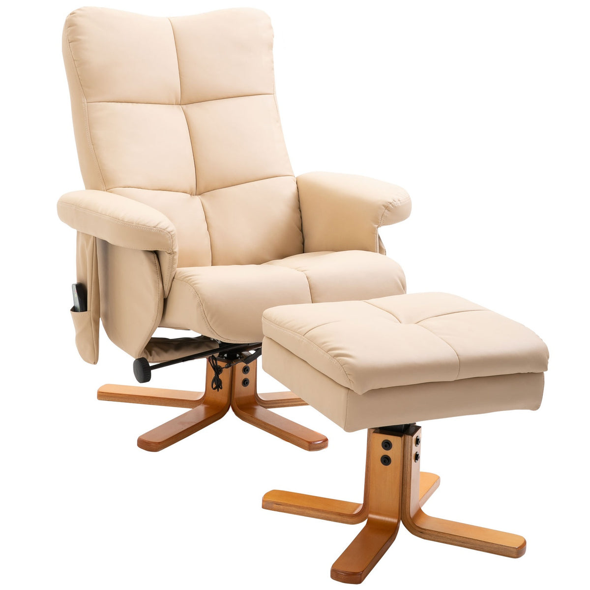 Relaxation chair, massage chair with footstool, TV chair, 145° tilt, recliner, faux leather, cream white