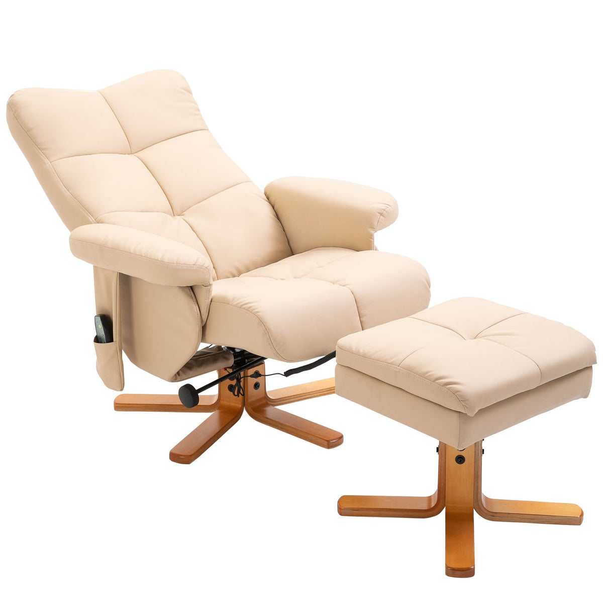 Relaxation chair, massage chair with footstool, TV chair, 145° tilt, recliner, faux leather, cream white